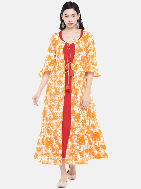 

Divina Women Mustard Floral Printed Maxi Dress