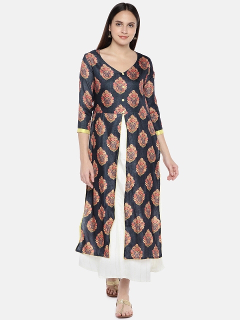 

Divina Women Navy Blue & White Printed Maxi Dress