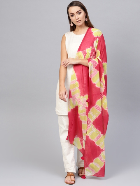 

Yufta Green & Pink Leheriya Dyed Dupatta