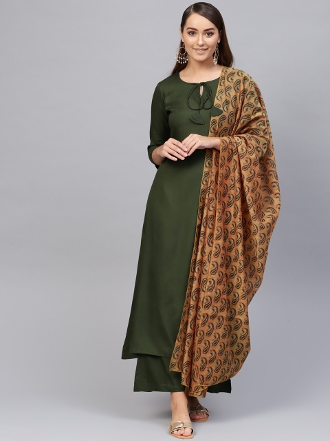 

Yufta Brown & Black Printed Chanderi Dupatta