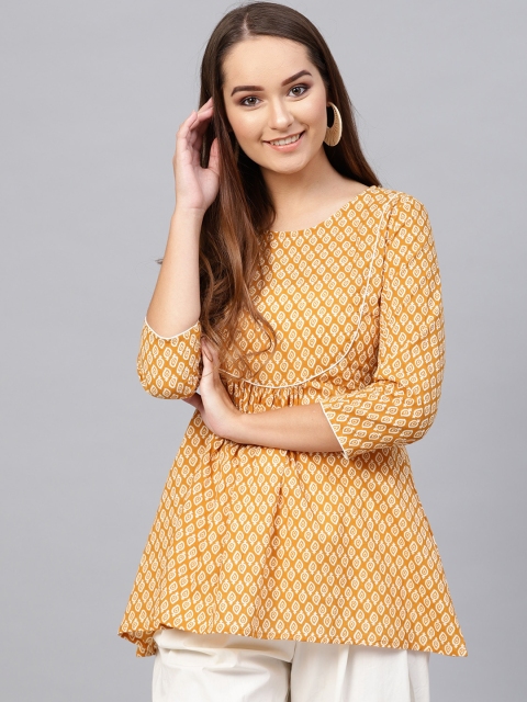 

Yufta Women Mustard Yellow & Off-White Printed Tunic