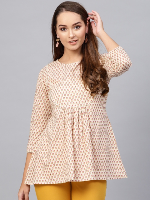 

Yufta Women Beige & Pink Printed Tunic