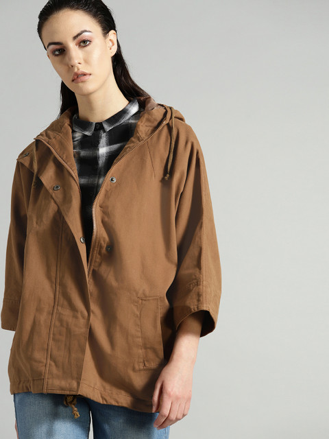 

The Roadster Lifestyle Co Women Brown Solid Hooded Tailored Jacket