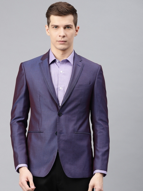 

Peter England Men Navy Blue Self-Design Slim Fit Single-Breasted Formal Blazer