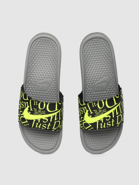 

Nike Men Black & Fluorescent Green BENASSI JDI Printed Sliders