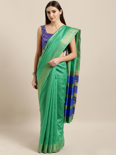 

Mitera Green Poly Silk Solid Mangalagiri Saree