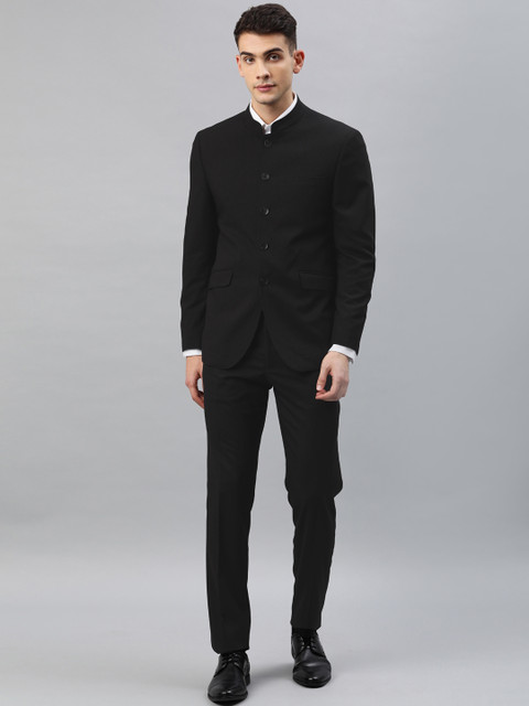 

Van Heusen Men Black Solid Slim Fit Formal Bandhgala Suit