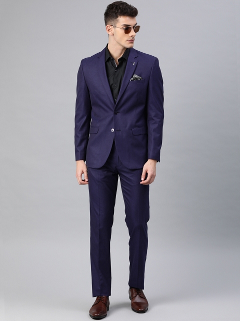 

Van Heusen Men Navy Blue Self Design Single-Breasted Slim Fit Party Suit