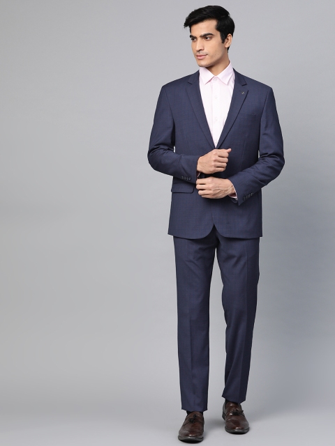 

Van Heusen Men Navy Blue Self-Checked Slim Fit Single-Breasted Formal Suit
