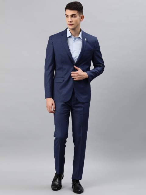 

Van Heusen Ceremony Men Navy Blue Self-Design Slim-Fit Single-Breasted Party Suit