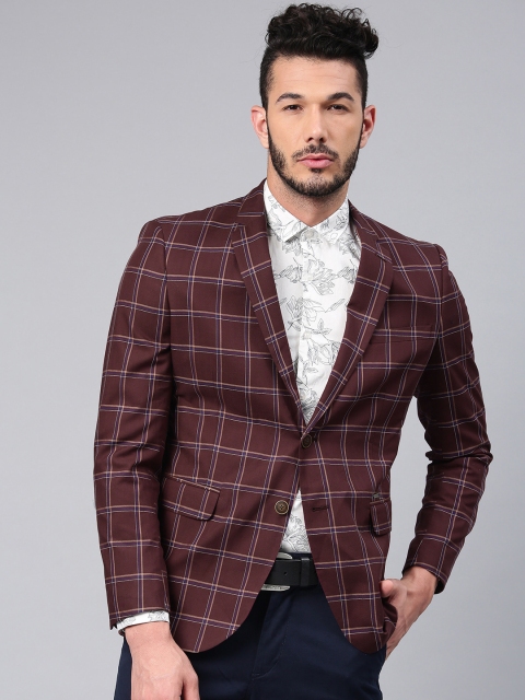 

Van Heusen Sport Men Burgundy & Blue Checked Slim-Fit Single-Breasted Casual Blazer