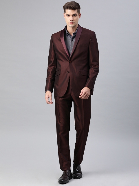 

Van Heusen Ceremony Men Burgundy Self-Design Slim-Fit Single-Breasted Party Suit