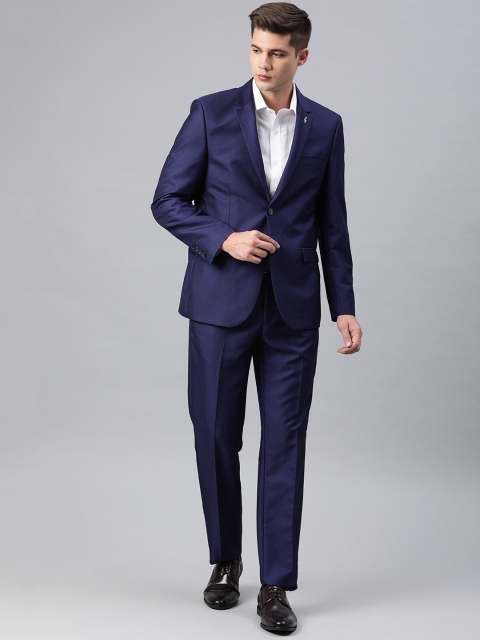 

Van Heusen Men Navy Blue Self Design Single-Breasted Slim Fit Party Suit