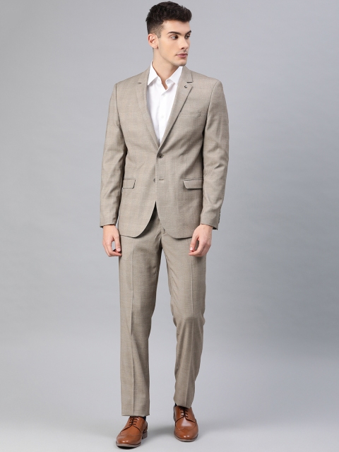 

Van Heusen Men Beige Self Checked Slim Fit Single-Breasted Formal Suit