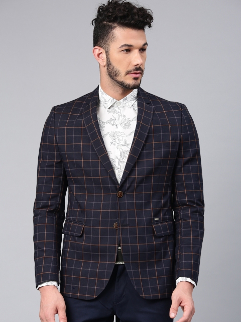 

Van Heusen Sport Men Navy Blue Checked Single-Breasted Slim-Fit Casual Blazer
