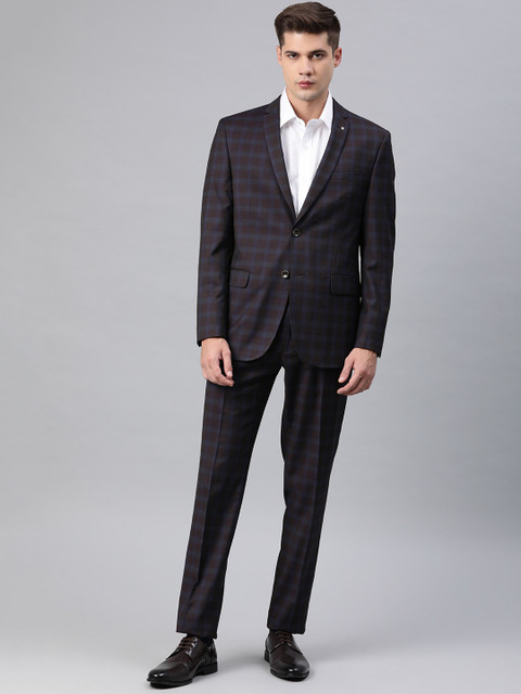 

Van Heusen Men Navy Blue & Brown Checked Slim Fit Single-Breasted Formal Suit