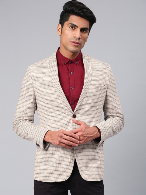 

Van Heusen Sport Men Beige Checked Single-Breasted Slim-Fit Casual Blazer