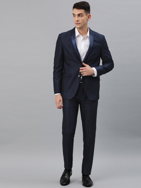 

Van Heusen Ceremony Men Navy Blue Self-Design Slim-Fit Single-Breasted Party Suit