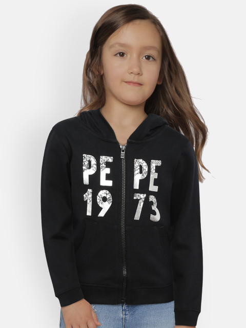 

Pepe Jeans Girls Black Self Design Hooded Sweatshirt