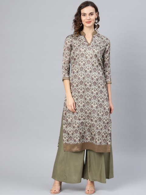 

Inddus Women Green Printed Handwork Kurta with Palazzos
