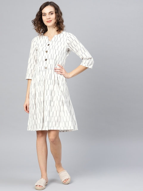 

Inddus Women Off-White & Black Self-Design A-Line Dress