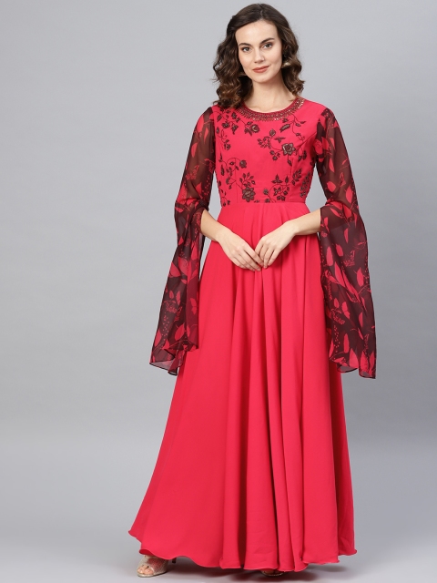 

Inddus Women Red Embroidered Detail Maxi Dress