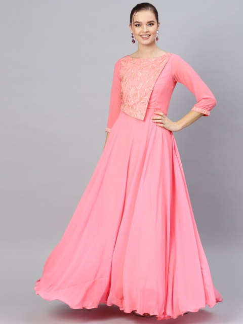 

Inddus Women Pink Solid Layered Maxi Dress
