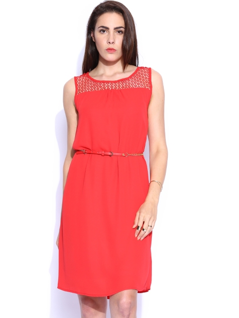 

Deal Jeans Women Red Solid A-Line Dress With Belt