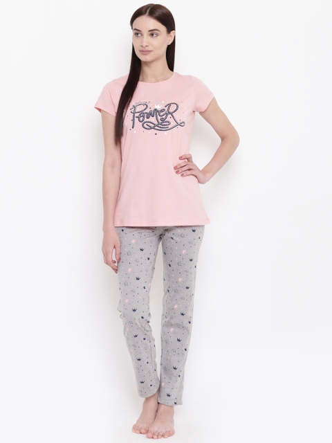 

Sweet Dreams Women Pink & Grey Printed Night Suit