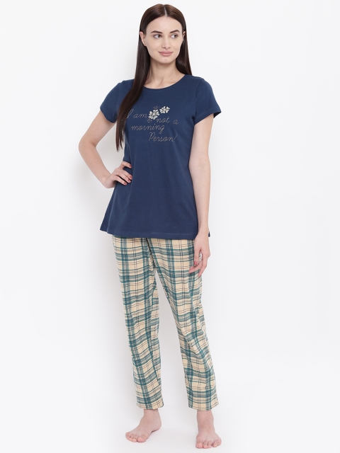 

Sweet Dreams Women Navy Blue & Cream-Coloured Printed Night Suit