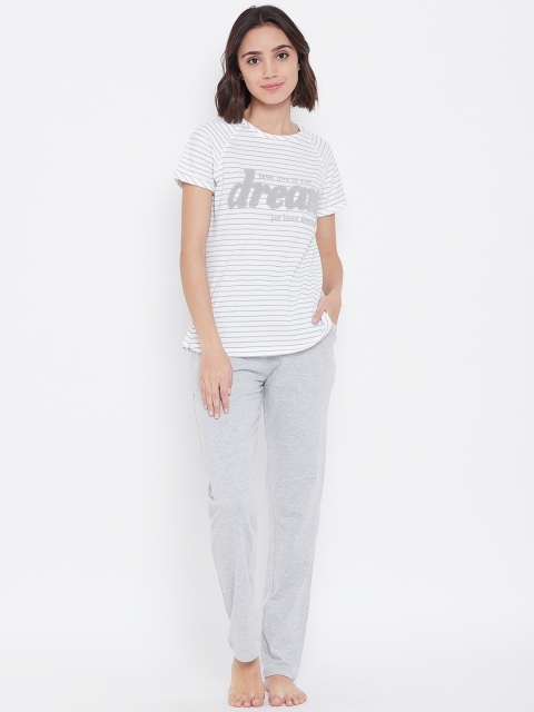 

Sweet Dreams Women White & Grey Melange Striped Night Suit