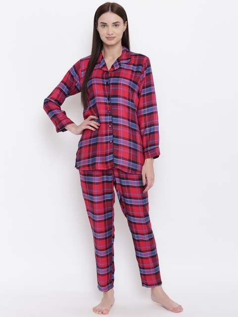 

Sweet Dreams Women Red & Blue Checked Night suit with Rayon Finish