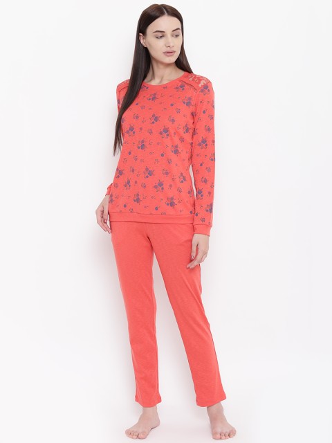 

Sweet Dreams Women Coral Orange & Navy Blue Printed Night Suit
