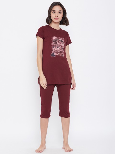 

Sweet Dreams Women Maroon Printed Night suit