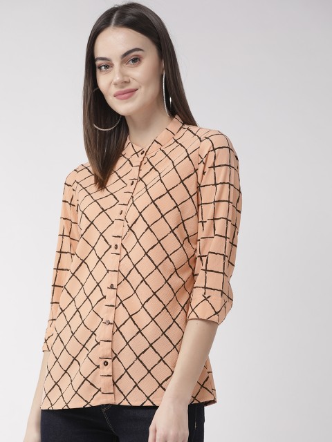 

Style Quotient Women Peach-Coloured & Black Regular Fit Checked Casual Shirt