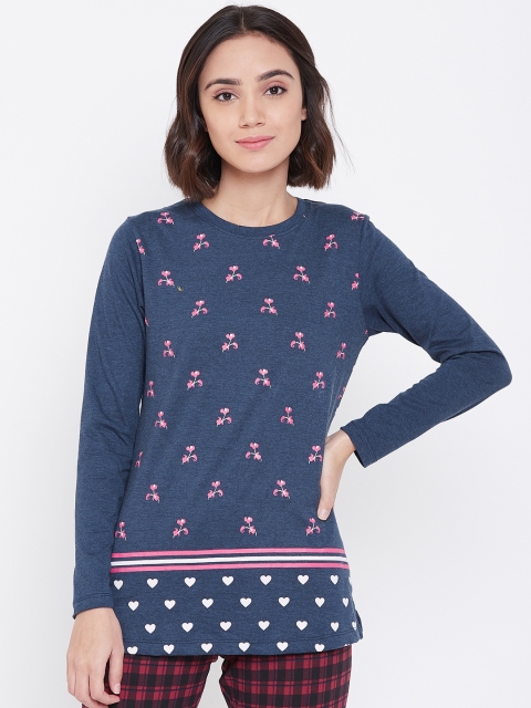 

Sweet Dreams Women Navy Blue & Pink Printed Lounge T-shirt