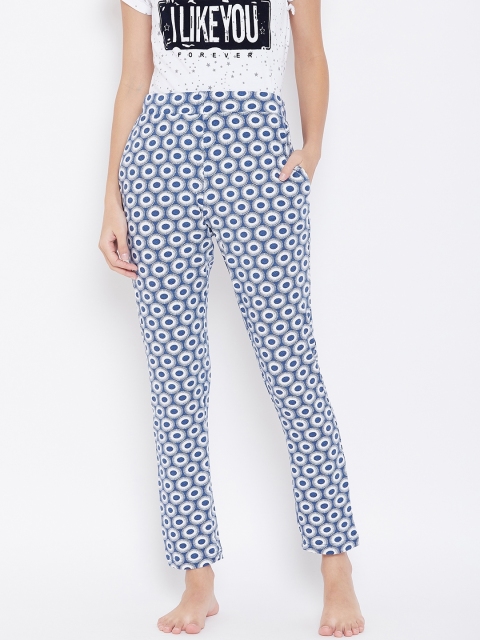 

Sweet Dreams Women Blue & White Printed Lounge Pants