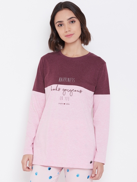 

Sweet Dreams Women Pink & Burgundy Colourblocked Lounge T-shirt