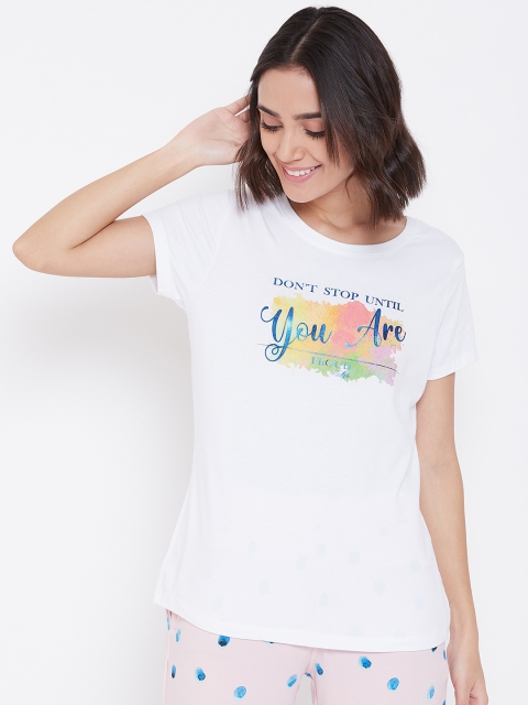 

Sweet Dreams Women White & Blue Printed Lounge T-shirt