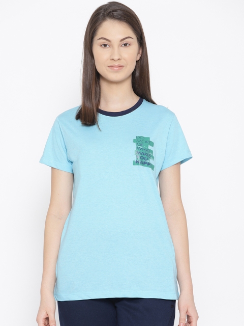 

Sweet Dreams Women Blue Solid Lounge T-Shirt With Printed Detail