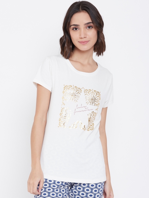 

Sweet Dreams Women Off-White & Golden Printed Lounge T-shirt