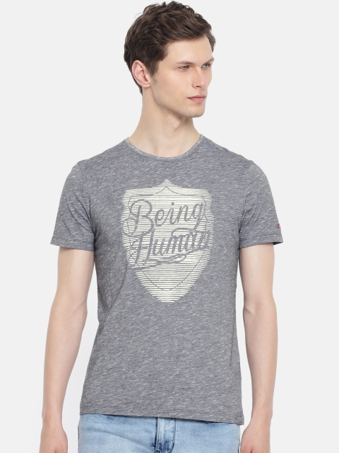 

Being Human Men Black & White Self Design Round Neck T-shirt