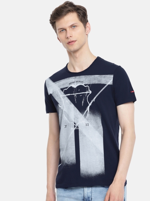 

Being Human Clothing Men Navy Blue Printed Round Neck T-shirt