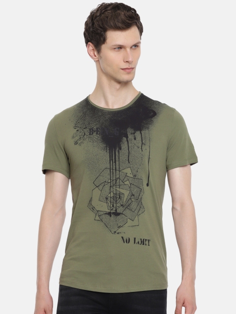 

Being Human Clothing Men Olive Green Printed Round Neck T-shirt