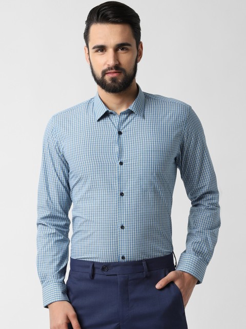 

Peter England Men Blue Regular Fit Checked Formal Shirt