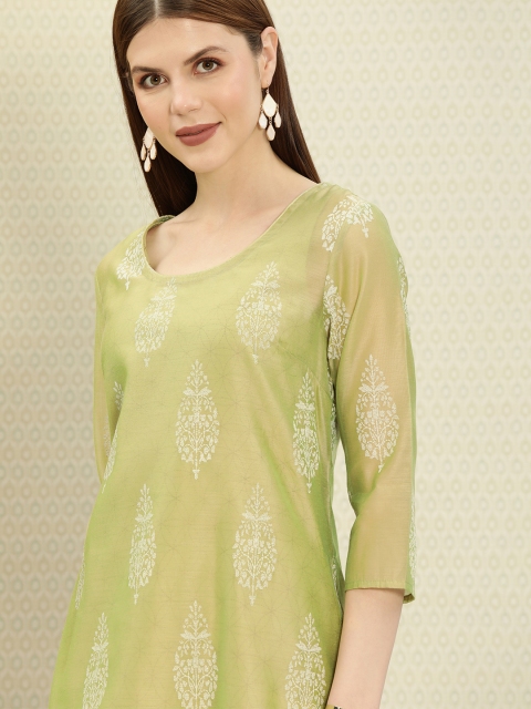 

House of Pataudi Women Green Printed Layered A-Line Fusion Kurta