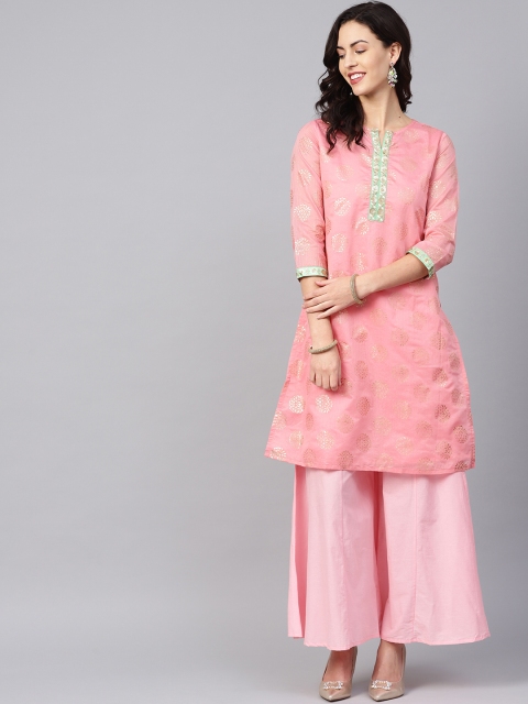 

Bhama Couture Women Pink & Golden Printed Kurta with Palazzos