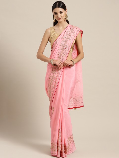 

Geroo Jaipur Handcrafted Pink Gorgette Sustainable Saree