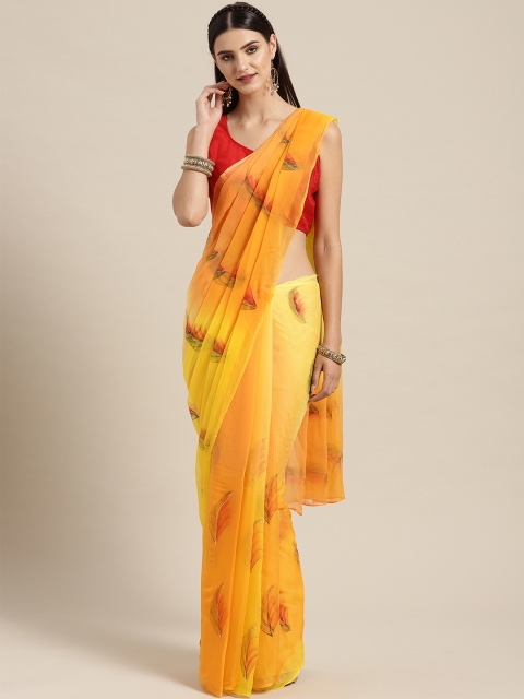 

Geroo Jaipur Yellow & Orange Hand Painted Chiffon Saree