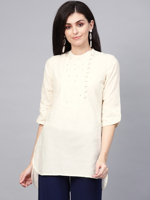 

Jaipur Kurti Women Off-White Solid Pure Cotton Straight Kurti